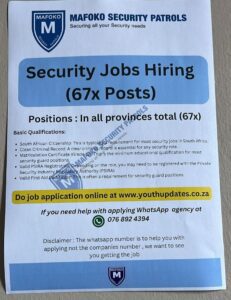 JOB CAREERS FOR MAFOKO SECURITY PATROLS 2024