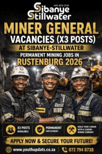 Miner General Vacancies (X3 Posts) at Sibanye-Stillwater – Permanent Mining Jobs in Rustenburg 2026
