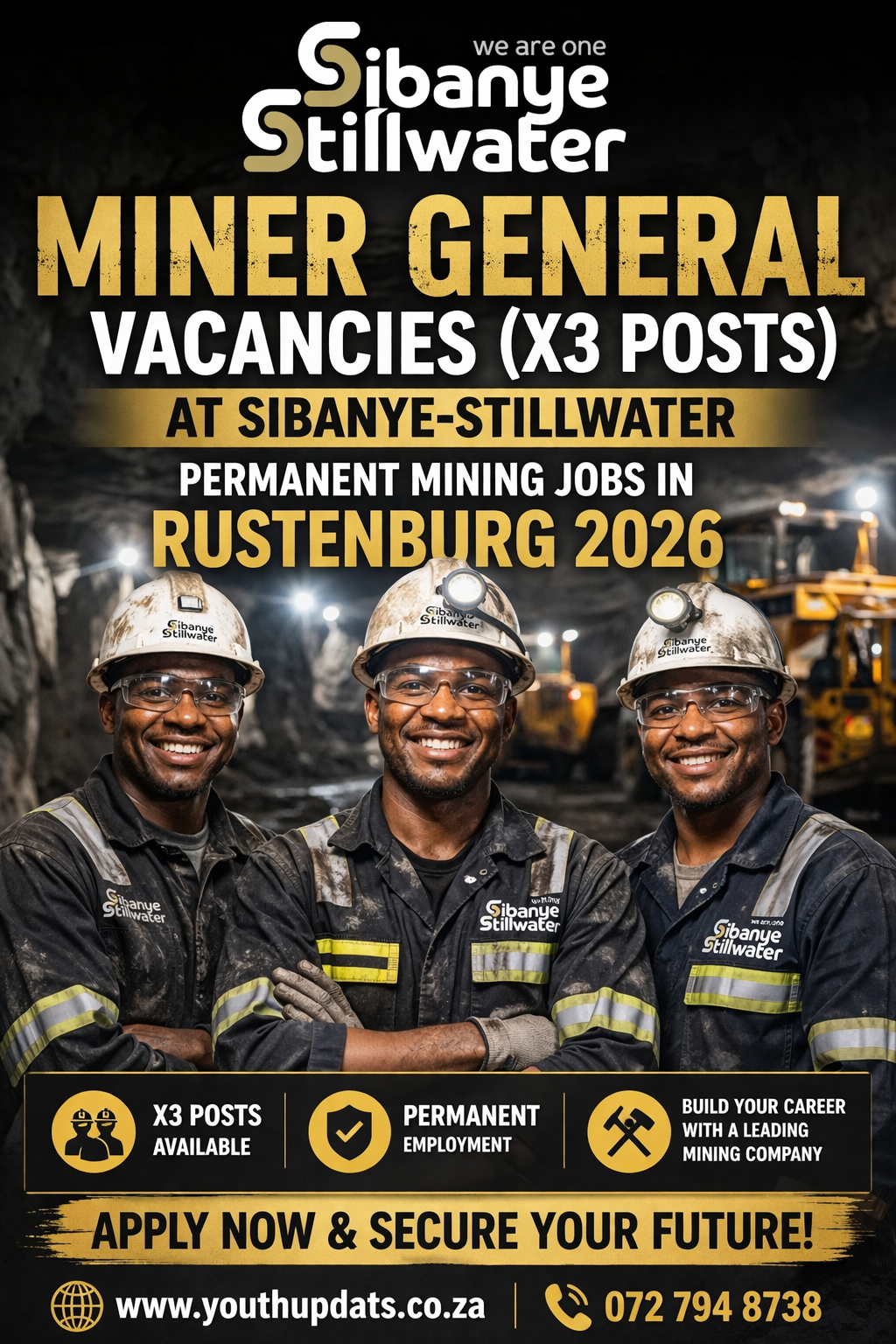 Miner General Vacancies (X3 Posts) at Sibanye-Stillwater – Permanent Mining Jobs in Rustenburg 2026