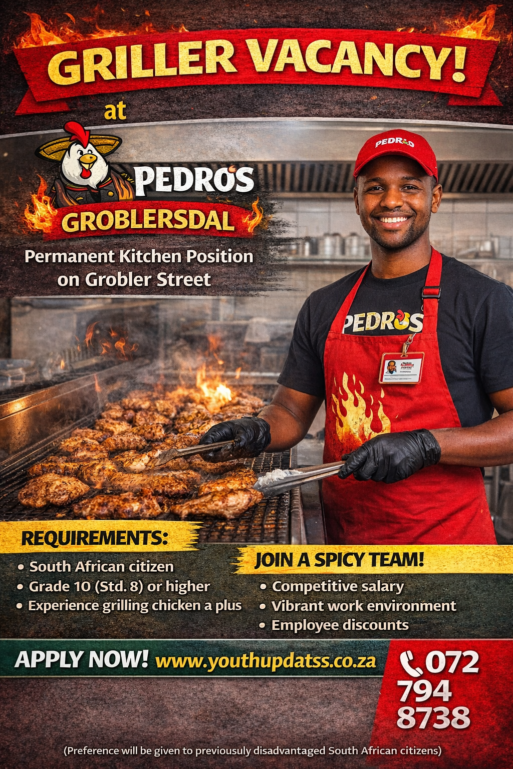 Griller Vacancy at Pedros Groblersdal – Permanent Kitchen Position on Grobler Street