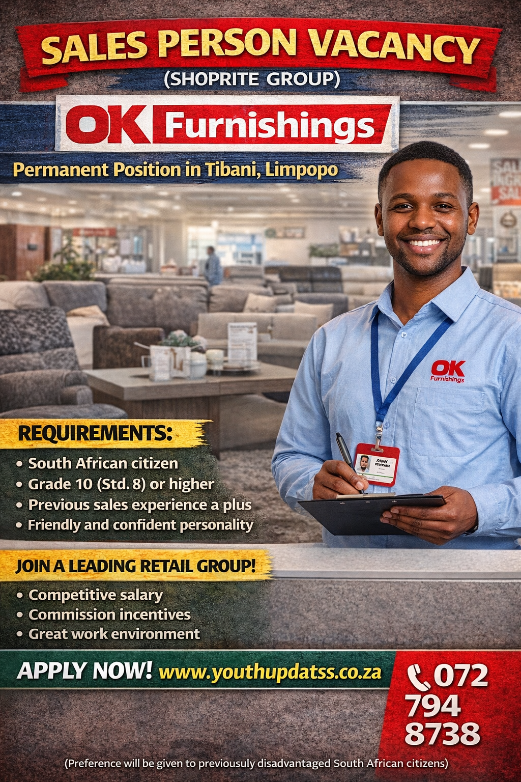 Sales Person Vacancy at OK Furnishings (Shoprite Group) – Permanent Position in Tibani, Limpopo