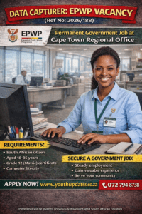 Data Capturer: EPWP Vacancy (Ref No: 2026/188) – Permanent Government Job at Cape Town Regional Office