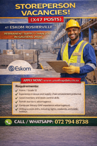 Storeperson Vacancies (X4 Posts) at Eskom