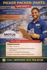 Picker Packer: Parts Vacancy at Motus Vehicles Distributors – Permanent Job in Johannesburg, Gauteng 2026