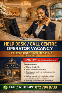 Help Desk / Call Centre Operator Vacancy at Palazzo Hotel - Montecasino (Tsogo Sun)