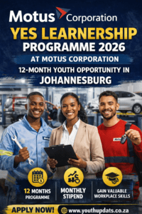 YES Learnership Programme 2026 at Motus Corporation – 12-Month Youth Opportunity in Johannesburg