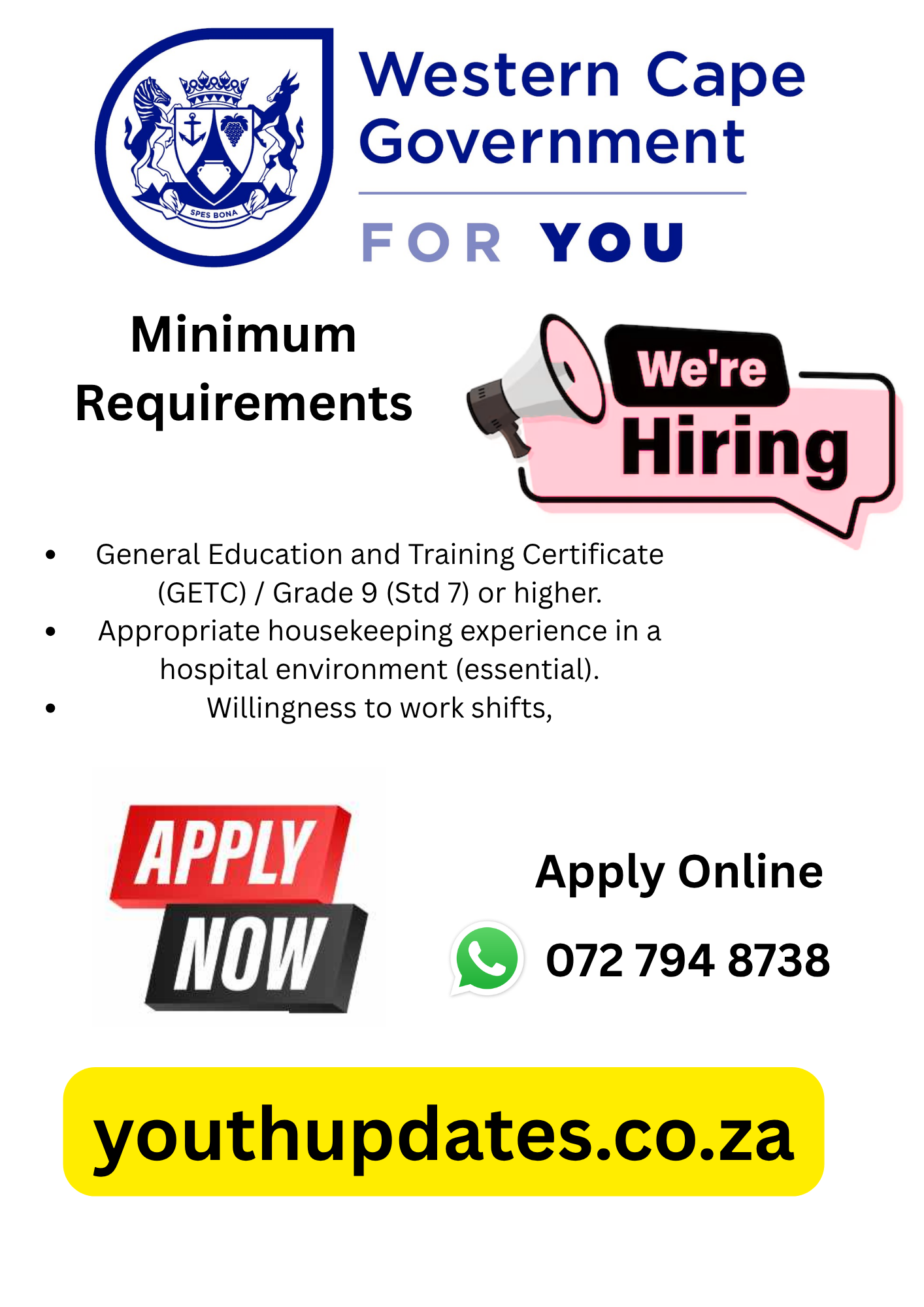 Housekeeping Supervisor Vacancy at Khayelitsha District Hospital – Permanent Position (Western Cape Government)