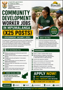 Community Development Worker Jobs in Mpumalanga (X25 Posts)