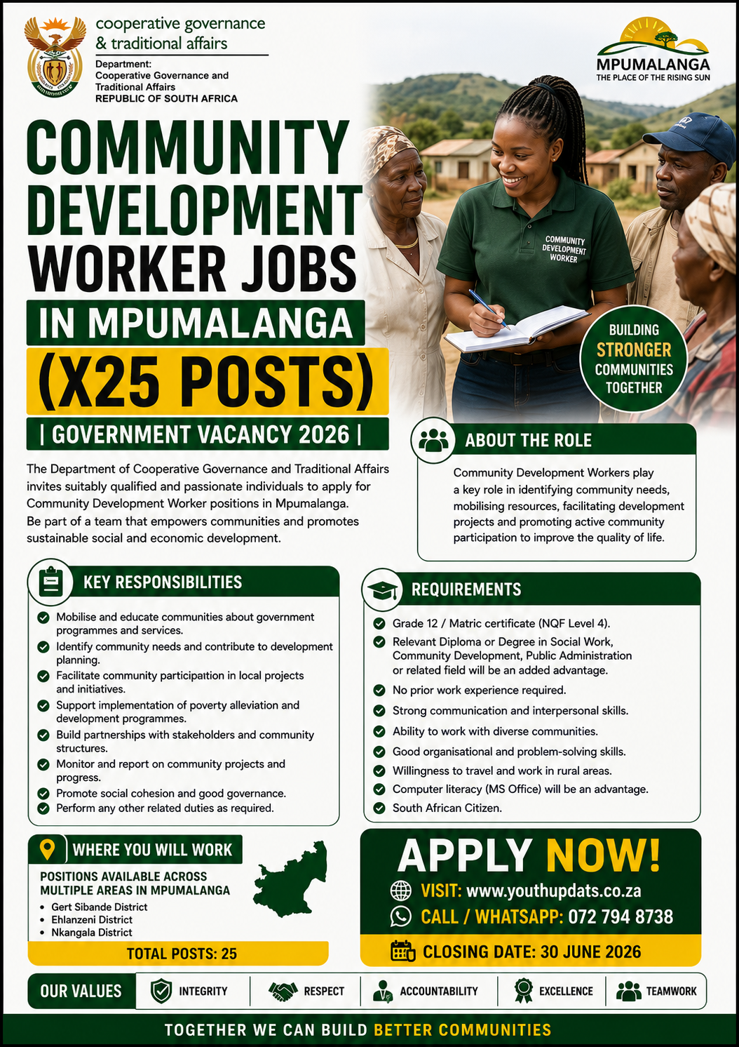 Community Development Worker Jobs in Mpumalanga (X25 Posts) | Government Vacancy 2026