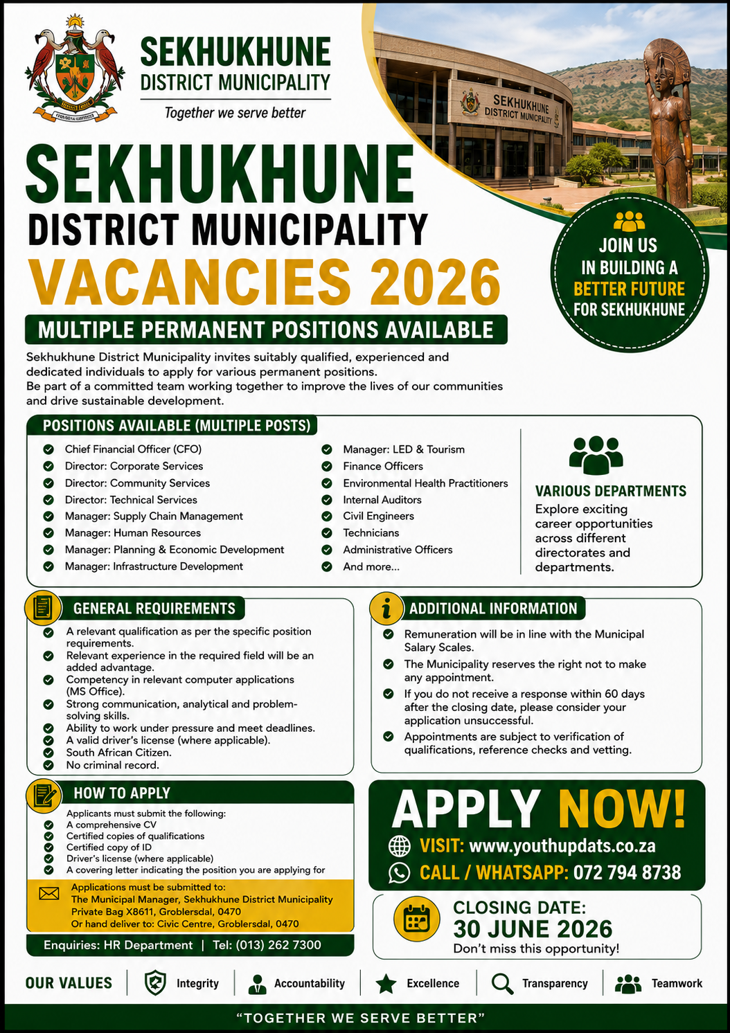 Sekhukhune District Municipality Vacancies 2026 – Multiple Permanent Positions Available