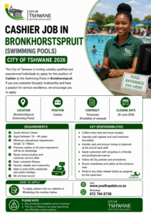 Cashier Job in Bronkhorstspruit (Swimming Pools) – City of Tshwane 2026