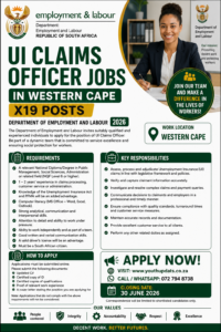 UI Claims Officer Jobs in Western Cape (X19 Posts) – Department of Employment and Labour 2026