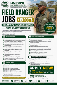 Field Ranger Jobs in Limpopo Nature Reserves (X19 Posts) – 2026 Re-advertisement
