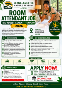 Room Attendant Job at Lekgalameetse Nature Reserve (Re-advertisement) – Limpopo 2026