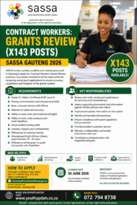 Contract Workers: Grants Review (X143 Posts) – SASSA Gauteng 2026