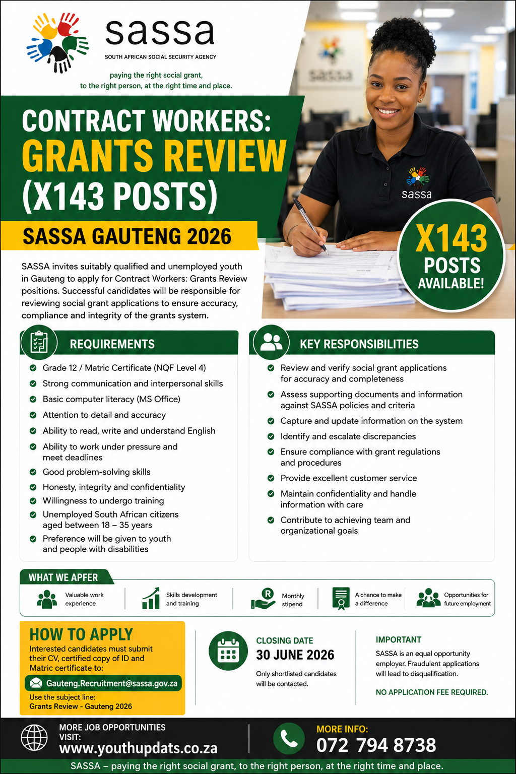 Contract Workers: Grants Review (X143 Posts) – SASSA Gauteng 2026