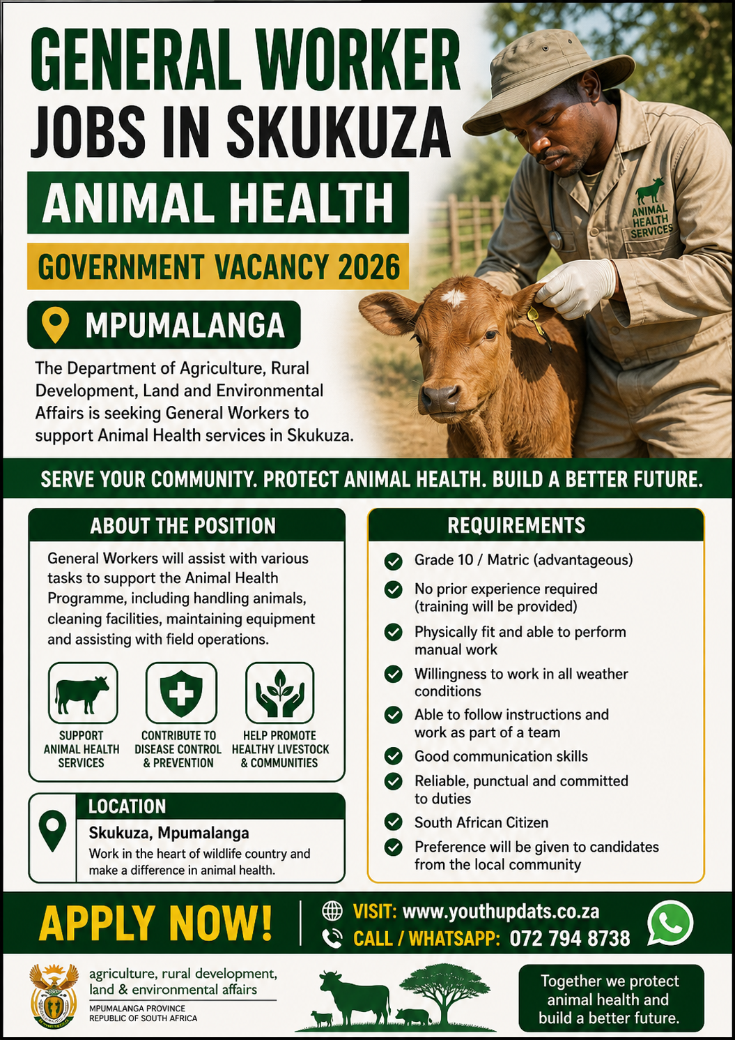 General Worker Jobs in Skukuza | Animal Health | Government Vacancy 2026 (Mpumalanga)
