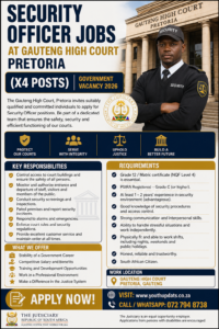 Security Officer Jobs at Gauteng High Court Pretoria (X4 Posts)