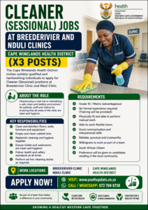 Cleaner (Sessional) Jobs at Breederivier and Nduli Clinics 2026