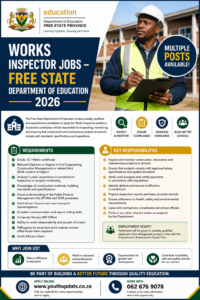 Works Inspector Jobs – Free State Department of Education 2026 (Multiple Posts)