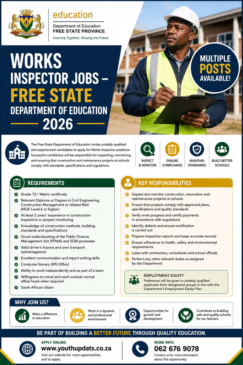 Works Inspector Jobs – Free State Department of Education 2026 (Multiple Posts)