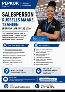 Salesperson – Russells Maake, Tzaneen (Pepkor Lifestyle) 2026