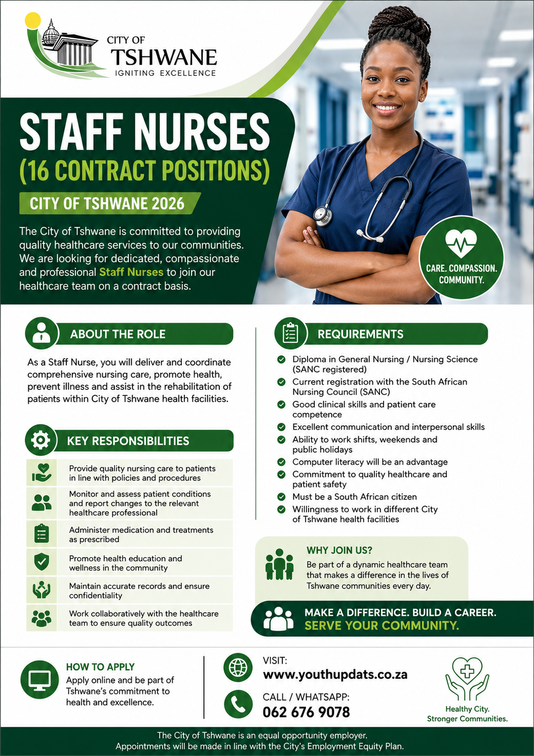 Staff Nurses (16 Contract Positions) – City of Tshwane 2026