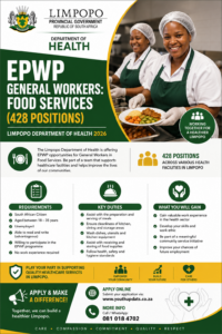 EPWP General Workers: Food Services (428 Positions) – Limpopo Department of Health 2026