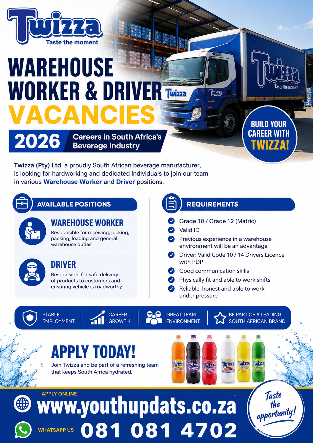 Twizza (Pty) Ltd Warehouse Worker & Driver Vacancies 2026 – Careers in South Africa’s Beverage Industry
